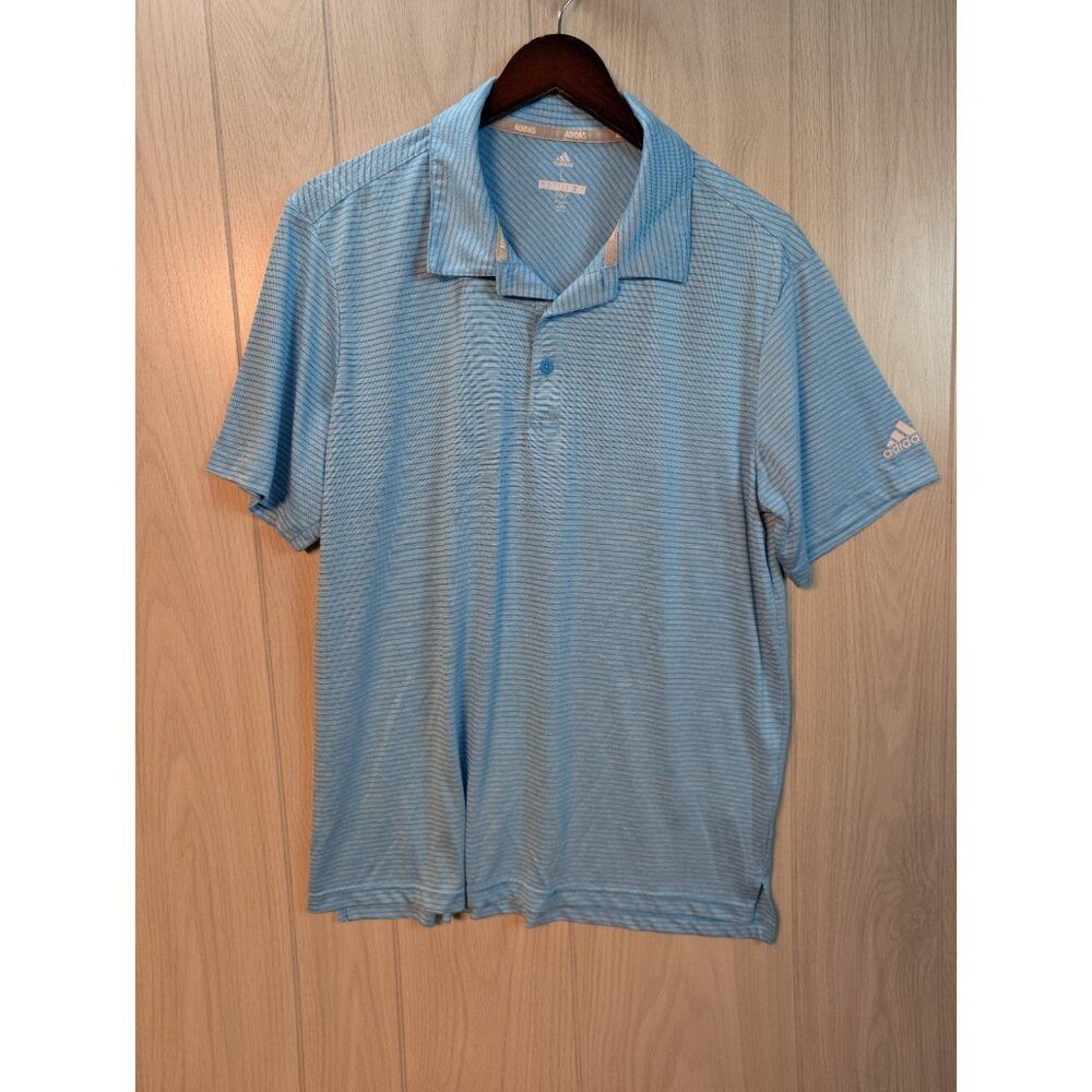 Adidas Polo Shirt Mens Large Blue Heather Stretch Golf Collared Short Sleeve